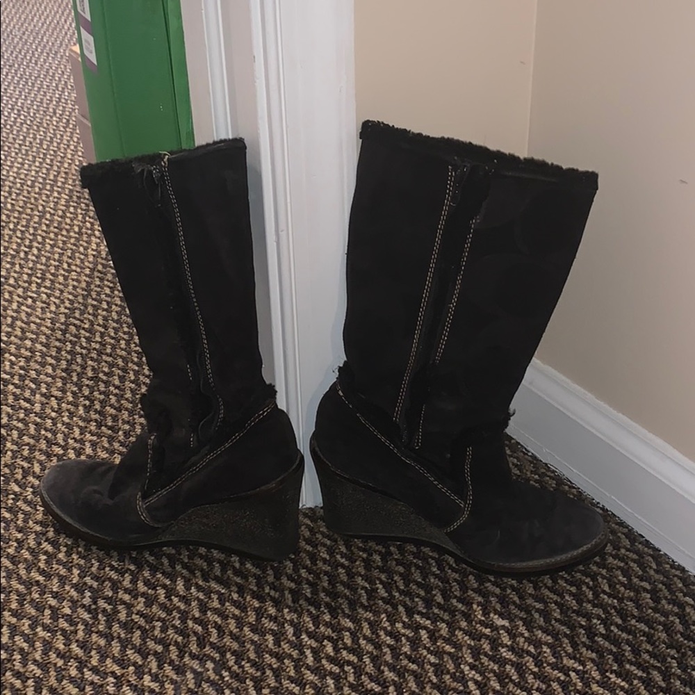 Coach wedge heel boots with fur on outside